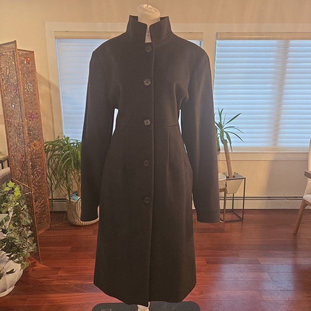 VTG Barneys Cashmere Italy Tailored Black Full Length Luxury Coat Medium
